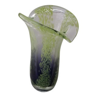 Vintage Green and Purple Art Glass Vase Teleflora For Sale