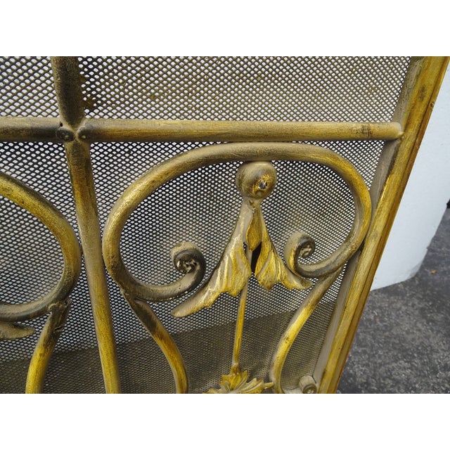 Vintage French Country Yellow Ornate Three Panel Fireplace Screen For Sale - Image 15 of 18