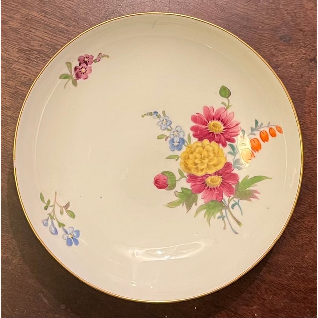 Antique 19th Century Meissen Porcelain Saucer Dish With Floral Decoration and Bright Yellow Ground on the Back For Sale In New York - Image 6 of 16