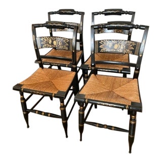 Mid 20th Century Set of 4 L Hitchcock Harvest Rush Seat Chairs, Signed Hitchcock For Sale