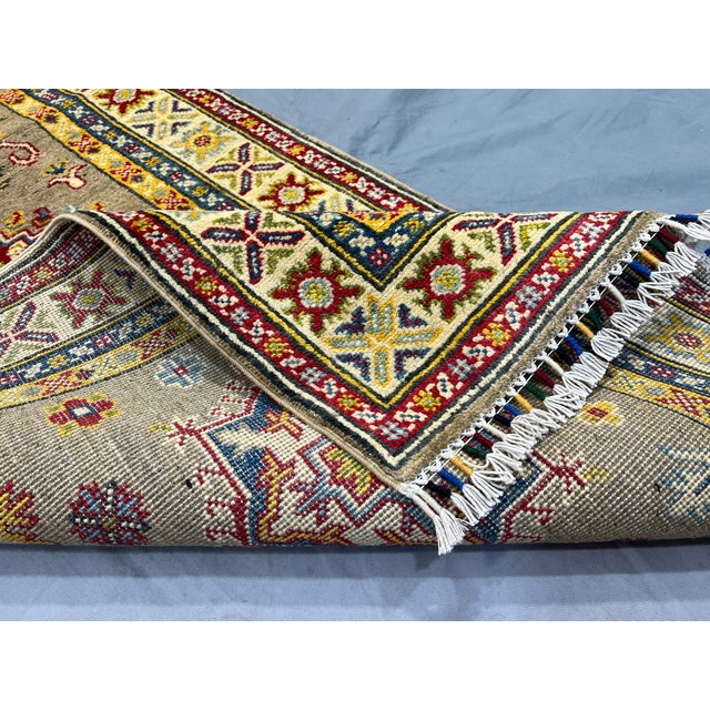 Extra-Long Olive Gold Kazak Wool Runner Rug With Geometric Medallions, 2'7" X 14'9" For Sale - Image 11 of 15