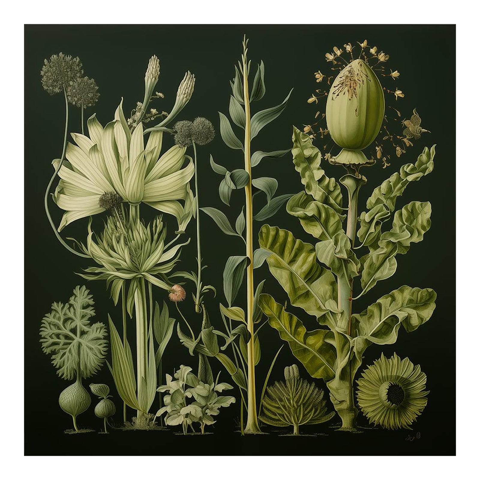 Dark Green Antique Botanical Garden Study No. 1 - Natural History Fine ...