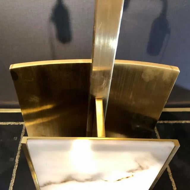 Lorin Marsh Design Table Lamp Patinated Brass and Faux Alabaster Linen Shade For Sale - Image 11 of 13