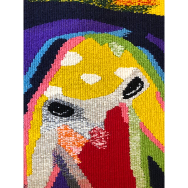Textile Menashe Kadishman, Israeli Hand Woven Colorful Wool Tapestry Weaving Menashe Kadishman Sheep Head For Sale - Image 7 of 14