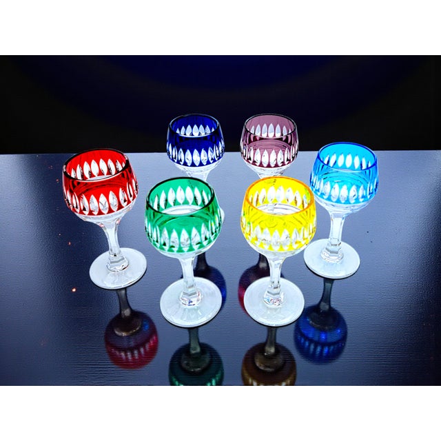 Italian Colored Cut Crystal Liqueur Glasses from Artigianato Italiano, 1980s, Set of 6 For Sale - Image 11 of 12