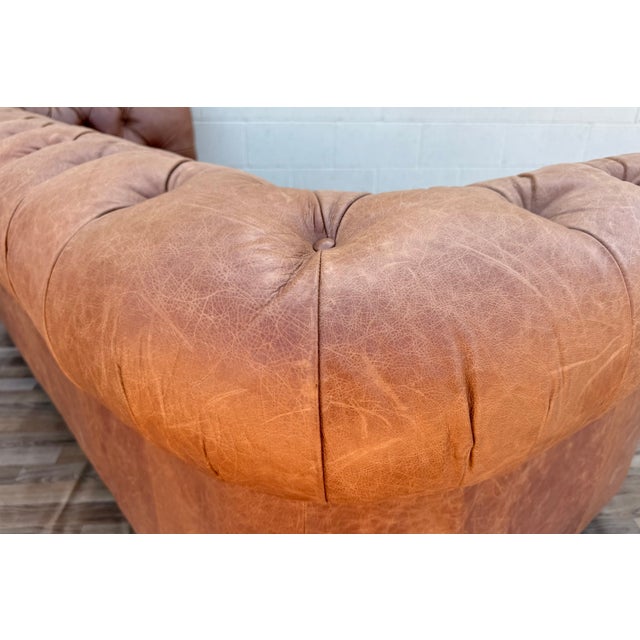 Vintage Distressed Leather Chesterfield Sofa | Made in Canada | Camel Brown | Circa 1990s For Sale - Image 10 of 18