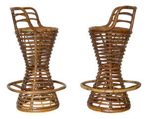 Set of Bamboo Bar Stools, 1970s, Set of 2