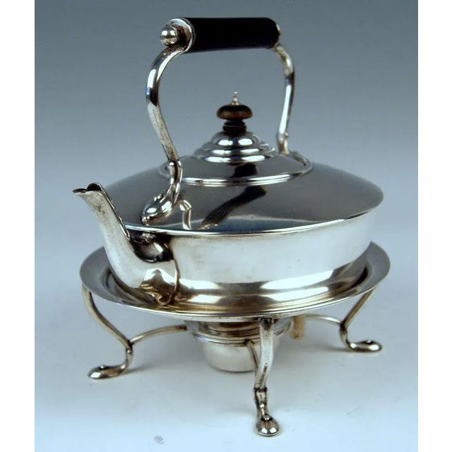 Silver uk art nouveau tea pot on rechaud / chafing dish: most elegant lidded tea pot which can be attached to struttings...