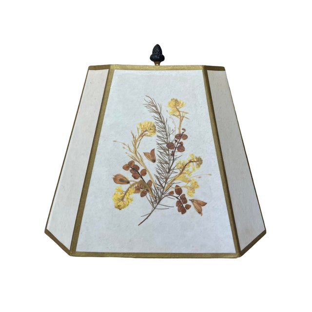 1940s 1940s Paint Decorated Italian Column Lamp With Pressed Botanical Shade For Sale - Image 5 of 8