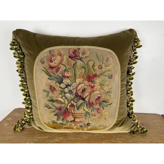 French Provincial Pair of Custom Aubusson Tapestry and Velvet Pillows by Melissa Levinson For Sale - Image 3 of 10