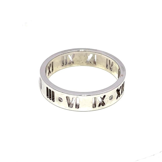 Mid 20th Century Tiffany & Co. 18k White Gold Diamond Atlas Roman Numerals Band, Size 9 For Sale In New York - Image 6 of 9