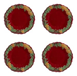 Bordallo Pinheiro Christmas Garland Dessert Plates, Set of 4