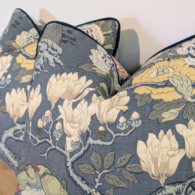 Gp & J Baker Hydrangea Bird Pillows With Navy Cord - Set of 2 For Sale In Greensboro - Image 6 of 7
