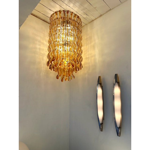 Amber Cascade Chandelier Wave Amber Murano Glass by Mazzega, Italy, 1970s For Sale - Image 8 of 12