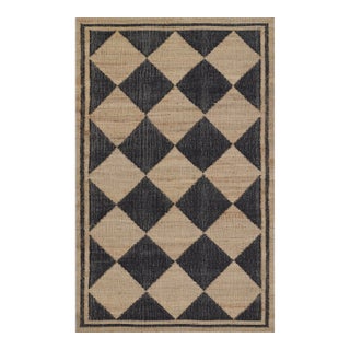 Erin Gates by Momeni Orchard Court Checker Black Hand Woven Wool and Jute Area Rug 2' X 3' For Sale