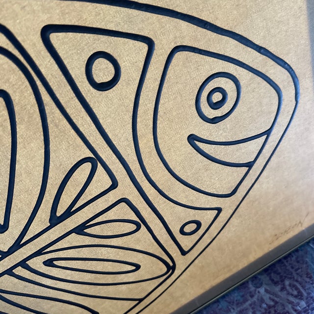 1950s MCM Fish Fabric Art, Framed For Sale - Image 12 of 12