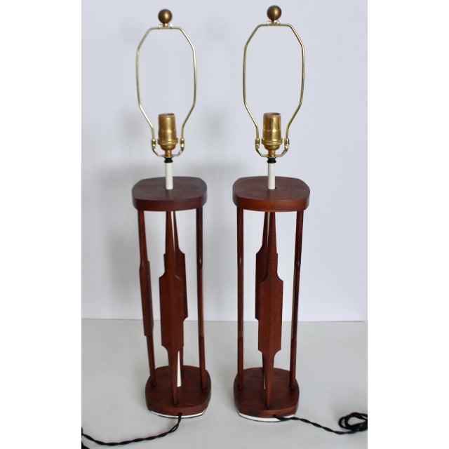 Tall Tony Paul for Westwood Walnut & White "Catkin" Table Lamps, 1950s - A Pair For Sale - Image 6 of 17