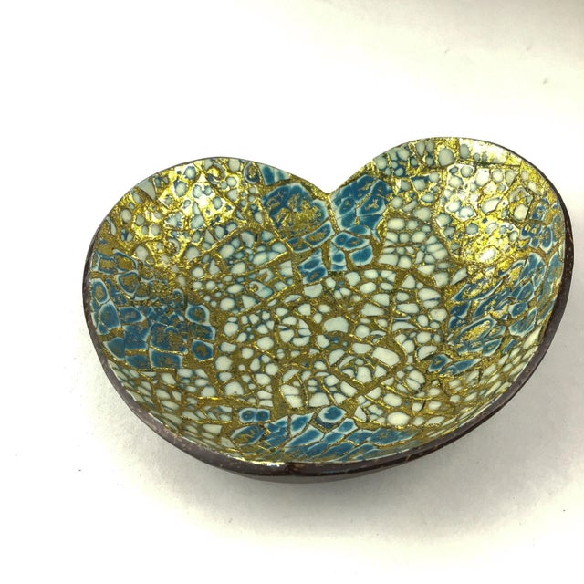 Artisan Painted Abstract Heart Shape Coconut Trinket Dish For Sale - Image 4 of 12