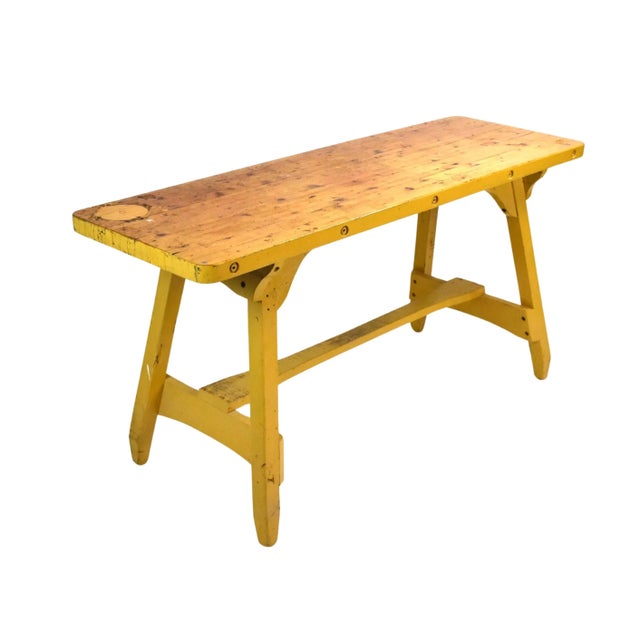 Vintage Rustic Trestle Leg Console Work Table For Sale - Image 4 of 12