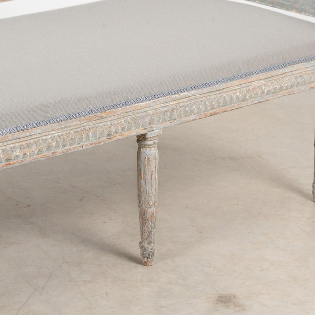 19th Century Swedish Gustavian Original Blue Gray Painted Pine Bench For Sale - Image 15 of 18