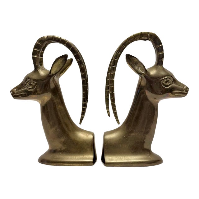 Mid Century Pair of Brass Gazelle Bookends Antelope Bookends VTG (D-9). For Sale