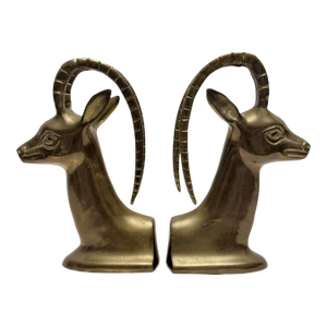 Mid Century Pair of Brass Gazelle Bookends Antelope Bookends VTG (D-9).