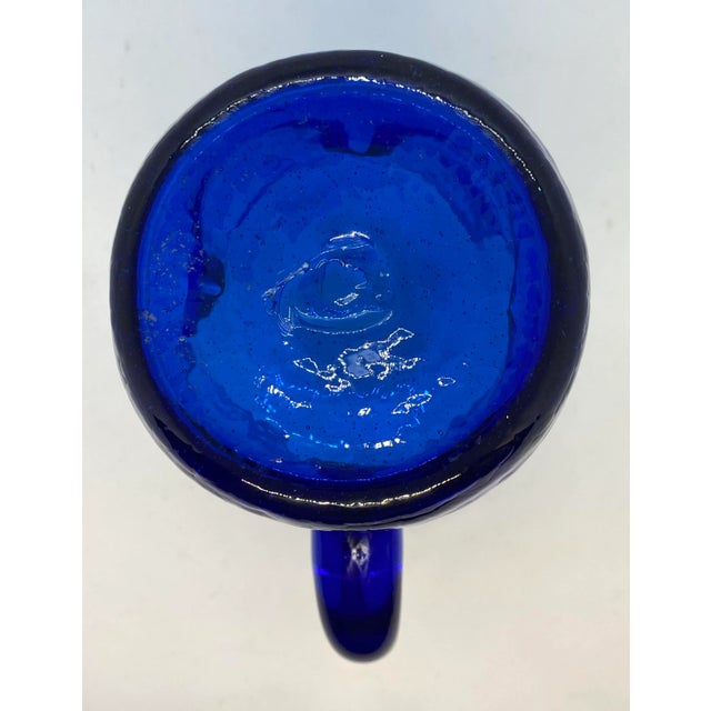 Mid-Century West Virginia Bischoff Glass Company Cobalt Blue Crackle Glass Pitcher For Sale - Image 11 of 12
