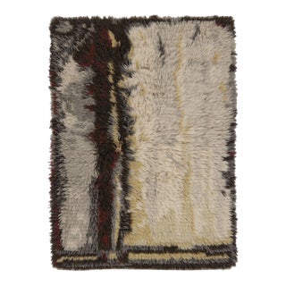 Vintage Swedish Rya Rug With Cream and Gray Geometric Design - Rug & Kilim For Sale