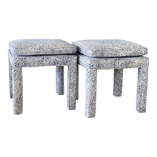 Vintage Coastal Parsons Style Ottomans-Pair For Sale