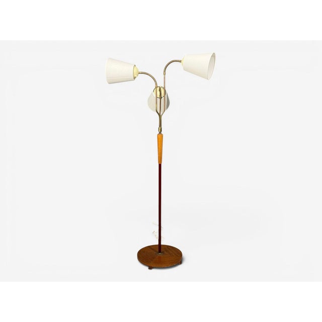 Swedish Modern, Adjustable Floor Lamp, Wood, Brass, Red Lacquer, Sweden, 1940s For Sale - Image 12 of 12