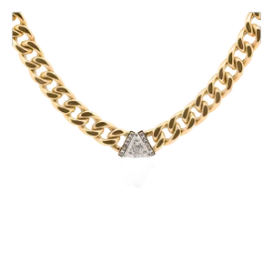 3.1 Carat Diamond Trillion in 14k Gold Cuban Chain Choker Necklace