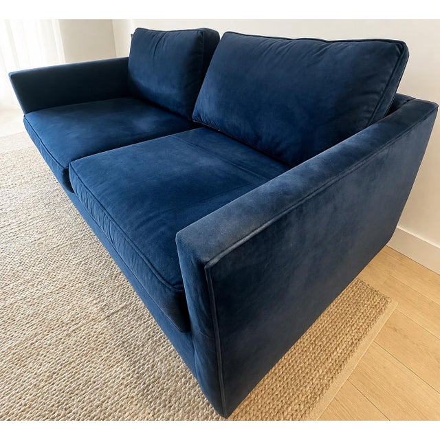 West Elm Harris Queen Sleeper Sofa in Ink Blue Performance Velvet For Sale In Los Angeles - Image 6 of 7