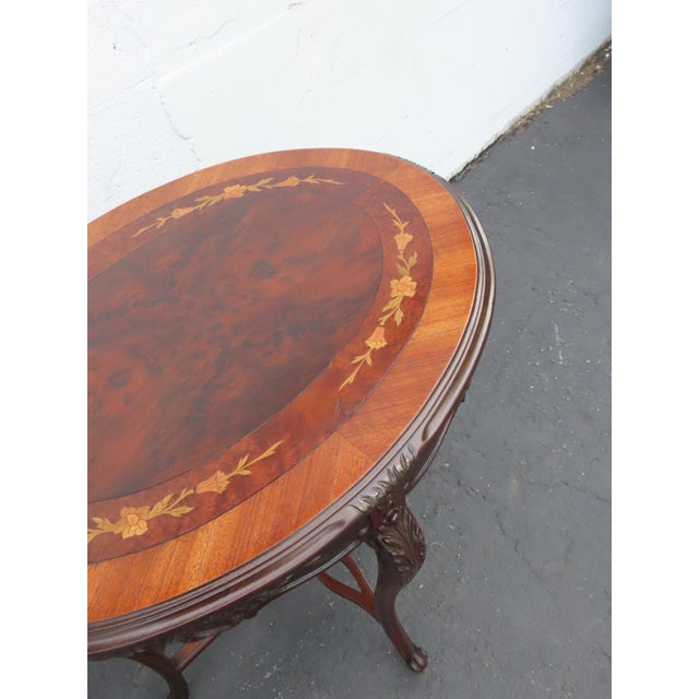 French Early 1900s Hand Carved Inlay Side End Center Table 6668 For Sale - Image 16 of 17