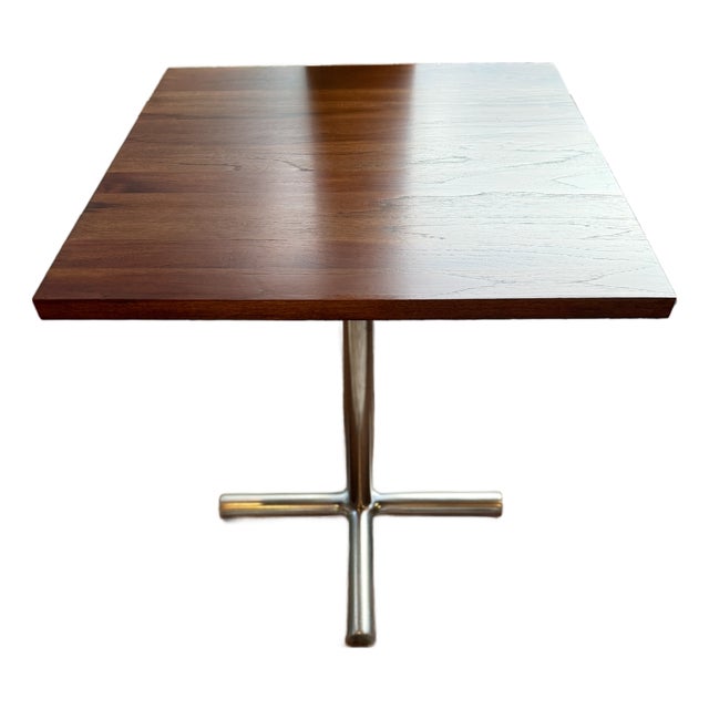 Vintage Diner Table Base With Solid Teak Top For Sale