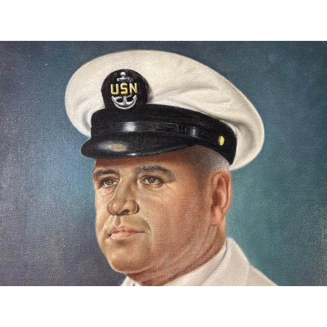 Vintage Oil Portrait Painting of a Naval Officer, Signed For Sale - Image 4 of 13