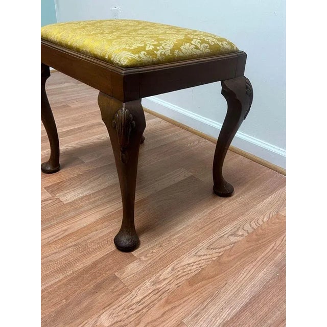 Antique Queen Anne Mahogany Stool Piano Bench Ottoman A rectangular form made from solid mahogany with carved cabriole...