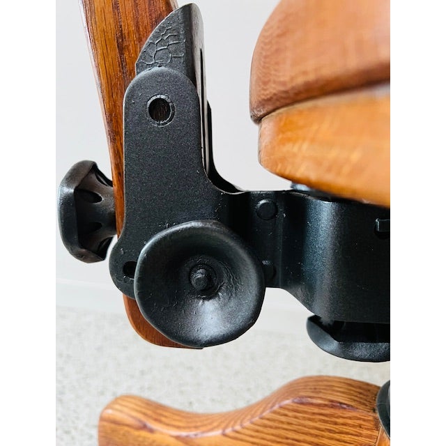 1930s Vintage Oak Stenographer Chair With Adjustable Back, Swivel Seat & Patented Base For Sale - Image 11 of 11