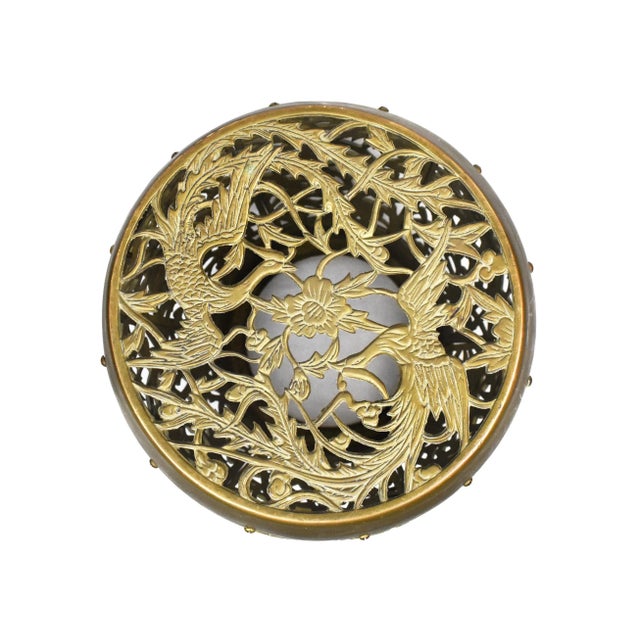 Mid 20th Century Brass Asian Bamboo Fretwork Phoenix Birds Garden Stool For Sale - Image 5 of 10