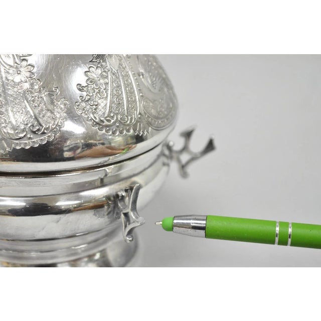 Metal Antique English Art Nouveau Silver Plated Covered Butter Serving Dish W / Birds For Sale - Image 7 of 15