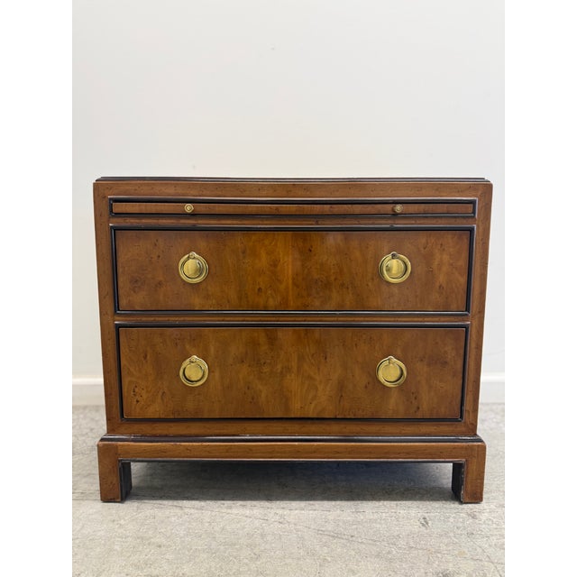 Drexel Heritage Late 20th Century Pair of Drexel Heritage Burlwood Nightstands With Brass Ring Hardware For Sale - Image 4 of 16