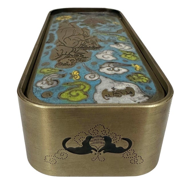 Late 19th Century Antique Chinese Scholar's Writing Box, Paktong & Champleve For Sale - Image 4 of 8