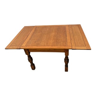 1930s Farmhouse English Tudor Expansion Table Turned Bulbous Legs Quarter Sawed Oak For Sale