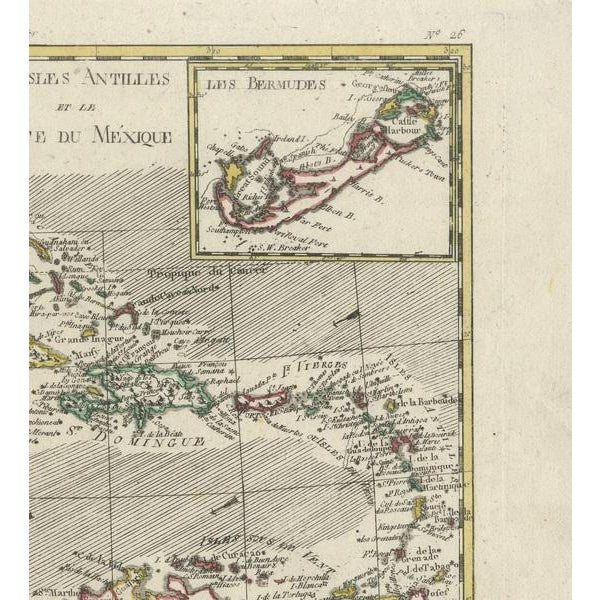 Engraving of the West Indies, Gulf of Mexico, Antilles, Caribbean, 1780s For Sale - Image 3 of 6