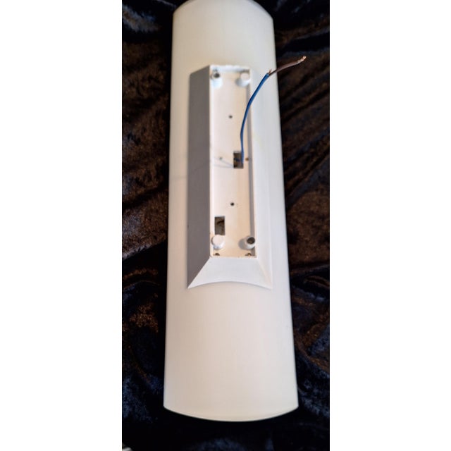 Large Minimalist Wall Lamps with White Opal Glass Shades on Concealed White Metal Brackets by Peill & Putzler, 1980s, Set of 2 For Sale - Image 10 of 12
