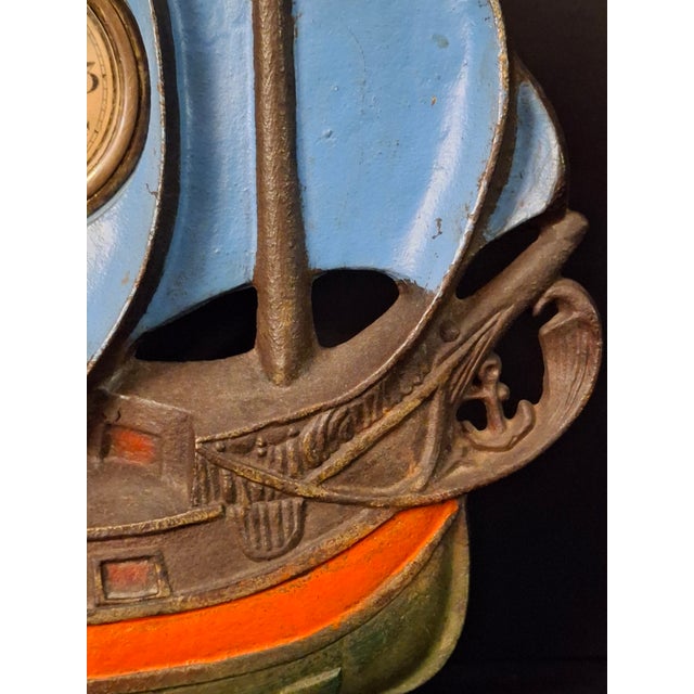 Antique Cast Iron Ship Mantel Clock Connecticut Foundry Waterbury Movement 1920s For Sale - Image 16 of 18