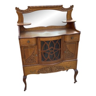 Antique Tiger Oak Bow Front Buffet For Sale