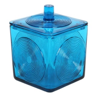Blue Skjold Glass Container with Lid by Per Lütken for Holmegaard, 1960s For Sale