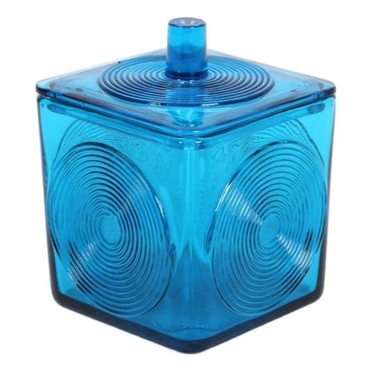 Blue Skjold Glass Container with Lid by Per Lütken for Holmegaard, 1960s For Sale
