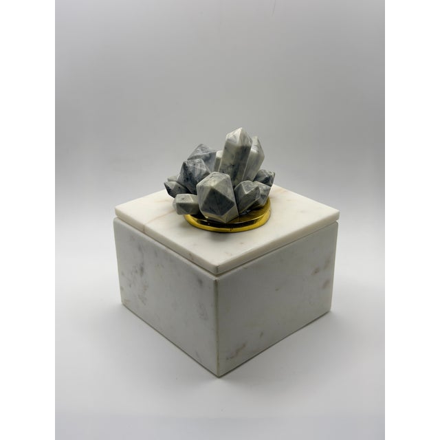 White West Elm by Eduardo Garza Marble Decorative Box White Marble Jewelry Keepsake Box For Sale - Image 8 of 8