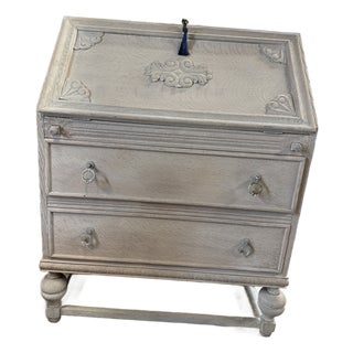 19th Century French Stripped Oak Secretary Desk With Carved Details For Sale